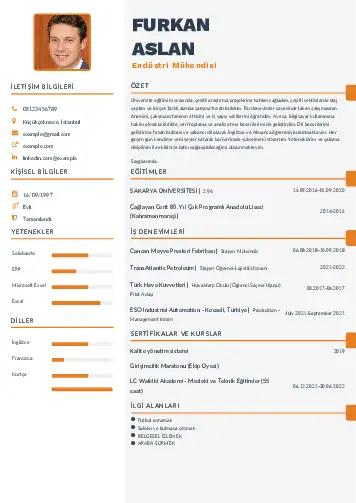 Endüstri Mühendisi CV Örnekleri cv indir